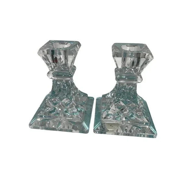 Waterford Vintage MCM Candle Sticks Pair Crystal Collectible Decor - Picture 2 of 12